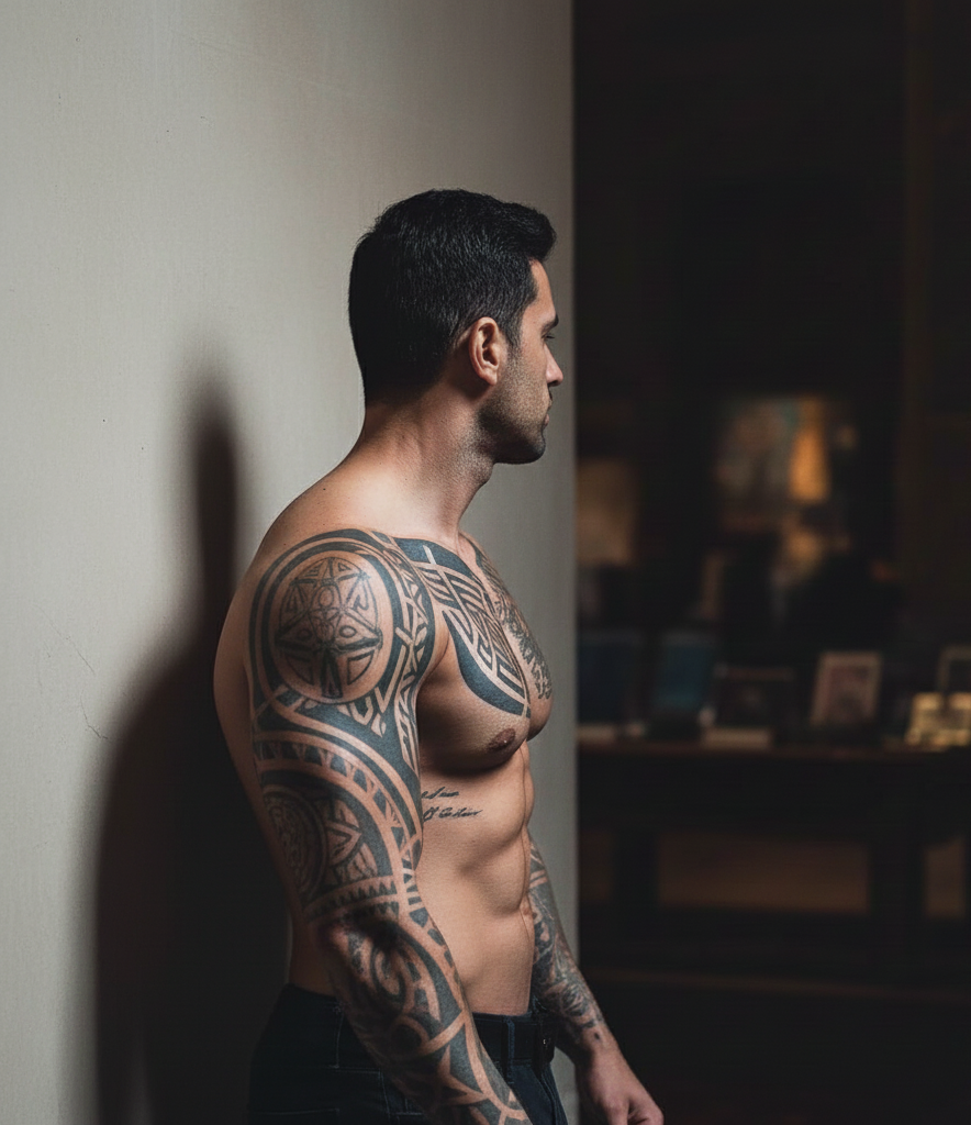 Athletic man with tattoos